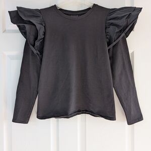 Who What Wear Black Ruffle Shoulder Top – 100% Cotton, Size L, Feminine